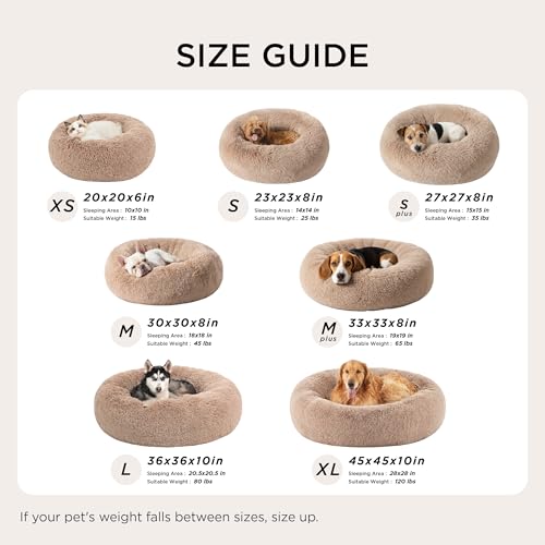 Bedsure Calming Cat Beds Donut Round Washable Kitten Bed,20 inches | Fluffy Faux Fur Cuddler,Anti-Slip Bottom,Anti-Anxiety,Deep Sleeping for Cats&Small Pets Up to 15 Lbs,Mauve Blush - color: Mauve Blush, size: 20"L x 20"W x 6"Th