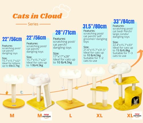 Cloud Cat Tree, Cat Scratching Post with Soft Bed for Kitten | Natural Sisal Posts, Small Cat tree, Kitten Scratching Post, Cute Toys & Catnip, Easy To Clean, Stable Structure, Home Decor - size: 22" with Scratching Post