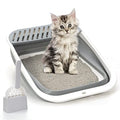 Foldable Cat Litter Box, Large Height-Adjustable Anti-Splash Open Air Kitty Litter Pan, Easy Clean with Scoop (Gray) - color: SMALL GRAY