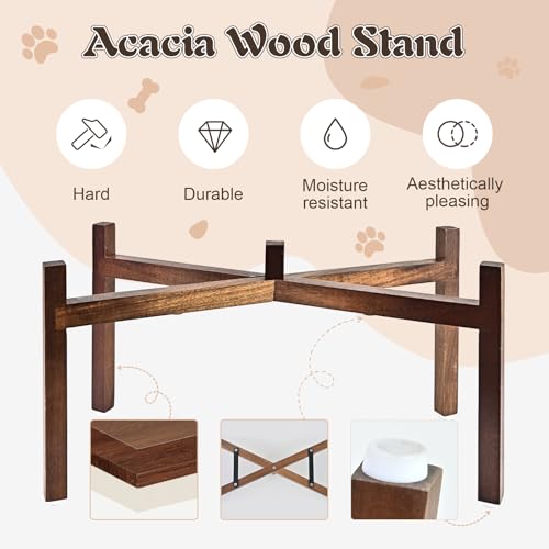 SPUNKYJUNKY Raised Ceramic Dog Bowls Set with Non-Slip Acacia Wood Stand for Large Sized Dog(60.87 OZ, White) - color: White, size: 60.87 Oz
