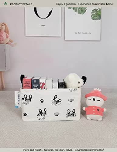 Rectangular Fabric Storage Bin, Foldable Bulldog print Basket | Damp-proof canvas with reinforced stitched handles.Great for clothes,books & sundries in closets,playrooms,laundry rooms. - color: Bulldog