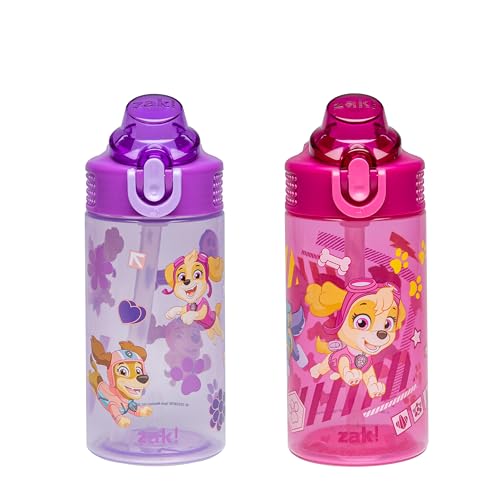 Zak Designs PAW Patrol Sage 16oz Leak-Proof Straw Kids Water Bottle, 2-Pack | BPA Free Durable Plastic, Cupholder Friendly, Dishwasher Safe, Easy to Clean, Lid Lock, Handle, For School, Home, Travel - color: PAW Patrol (Skye & Friends)