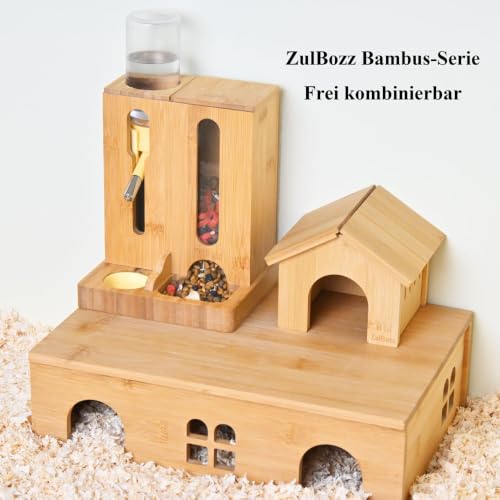 Bamboo Wooden Hamster Water Bottle Stand & Food Bowl, 2-in-1 Feeder