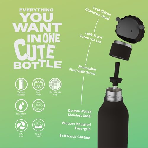 asobu Bestie Water Bottle, Cute Collectible Character, Leak Proof, BPA Free | 16 oz, Stays Cold 24 Hours, Double Wall Vacuum Insulation, Food Grade Stainless Steel, Spill Resistant, Great Gift Idea - color: Black Sheep