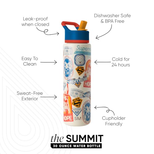 Simple Modern DC Comics Superman Water Bottle with Straw | 30oz | Sky | Summit Stainless Steel Water Bottles, Insulated Metal Cup | Leak Proof for School, Gym, Travel, Sports | Superman in the Sky - color: DC Comics: Superman Up in the Sky, style: 30oz Wa