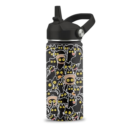 Cat Gifts for Boys Girls, 16 oz Water Bottle with Straw Lid, Stainless Steel Insulated Tumbler, Cute Cats Water Bottle for Cats Lovers, Black Cat Cup Gifts for Birthday Christma (1pcs) - color: Cats