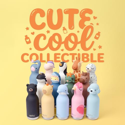 asobu Bestie Bottle Limited Edition Collectible Water Bottle with Animal Character Lid 16oz (460ml) Insulated Stainless Steel, Leakproof, Reusable with Straw Fun Gift for Girls & Boys - color: MOCHI THE CAPYBARA