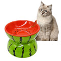 Hamiledyi Ceramic Raised Cat Bowl 5In Elevated Wide Cat Bowl for Food and Water Anti Vomiting Tilted Pet Feeder Dish for Indoor Cats and Small Dogs(Watermelon)