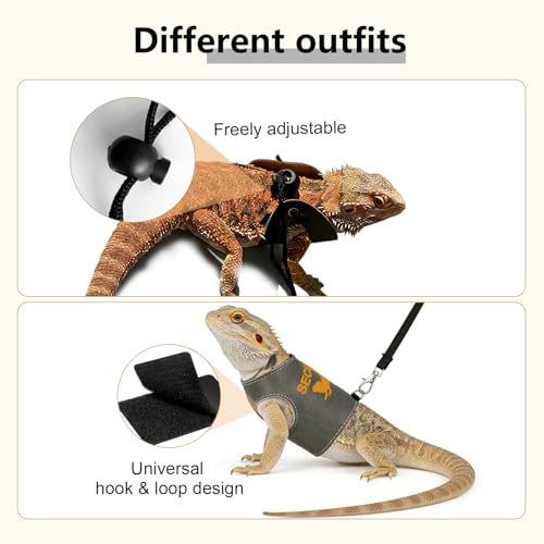 Bearded Dragon Carrier Backpack with Security Printing Harness Leash and 3-Sized Harness Set, Reptile Lizard Travel Guinea Pig Bunny Kitten Travel Carry Bag to Transport (Grey, PU Leather) - color: Grey