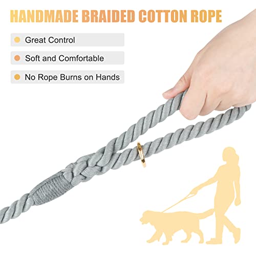 5 FT Handmade Rope Dog Leash for Small Medium and Large Dogs | Soft and Comfortable Grip, New Golden Heavy Duty Metal Clasp, Grey - color: Grey, size: 5FT x 1/2in (Pack of 1)