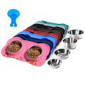 Hubulk Pet Dog Bowls 2 Stainless Steel Dog Bowl with No Spill Non-Skid Silicone Mat + Pet Food Scoop Water and Food Feeder Bowls for Feeding Small Medium Large Dogs Cats Puppies (M, Pink) - color: Pink, size: Medium