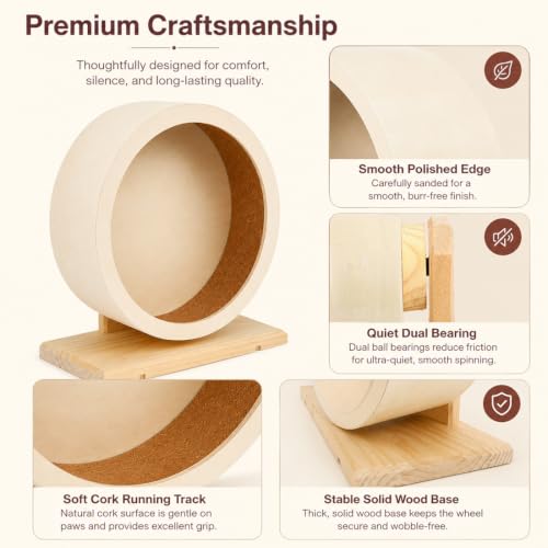 antiai Hamster Wooden Silent Wheel, 12 Inch Small Animal Exercise Wheel Accessories, Quiet Spinner Hamster Running Wheels Prevent Depression Toys for Hamsters, Gerbils, Mice and Other Small Pets (XL) - size: XL