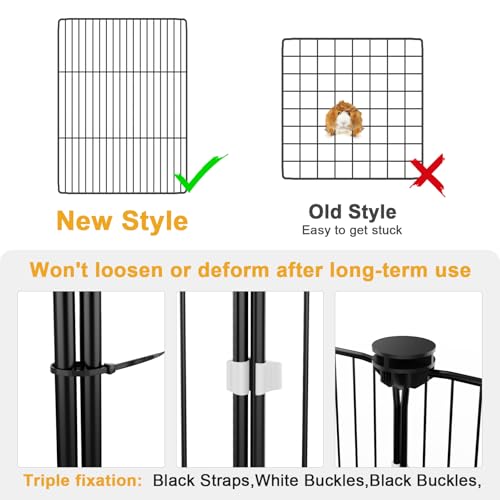 Tresbro Guinea Pig Cage with Top Cover & 12 Panels, Triple Fixing Measures Small Animal Playpen with Waterproof PVC Liner & One-Motion Hooks, 48 x 24 x 16 C&C Grids Cage for Bunny, Hedgehog, Hamster - size: 12 Panels-with roof