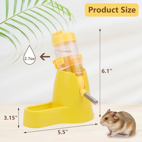 Litewoo 3 in 1 Hamster Water Bottle Small Animal Water Bottle with Food Container Base Hut Hanging Pet Automatic Feeding Drinking Dispenser for Dwarf Hamster Rats Mouse Gerbil Mice - color: Yellow, size: 80ml