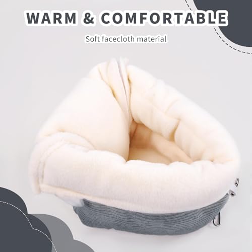Small Winter Warm Bird Bed for Cage with Soft Plush Hanging Hammock & Hut Tent, Hideaway Sleeping Nest for Budgies, Cockatiels, Small Animals, and Guinea Pig Hideouts (Grey, S) - color: Grey, size: S