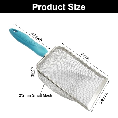 Murtenze Stainless Steel Cat Litter Scoop, Non-Stick Coated Metal Fine Sand Litter Scoop, Mesh Shovel for Reptile Kitten Pooper (Blue, 2mm mesh) - color: Blue