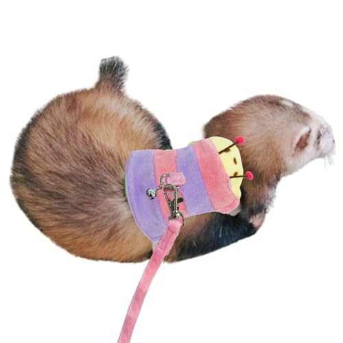 Adjustable Caterpillar Premium Plush Harness&Leaf Set – Soft Restriction-Free Vest for Ferrets,Guinea Pigs, Lizards, Rabbits,Squirrel, Kittens,Teacup Chihuahuas, Puppies|Safety Bell(Caterpillar-Pink) - color: Caterpillar-Pink