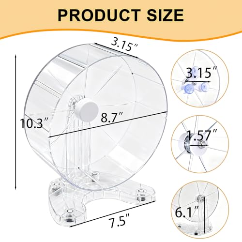 Hamster Wheel, 8.7" Super-Silent Exercise Wheels, Dual-Bearings Quiet Spinner Running Wheels, 3 Installation Methods, Fits Any Hamster Cage, Hamsters Toy for Dwarf Hamsters, Gerbils, and Small Pets. - color: Transparent, size: Large