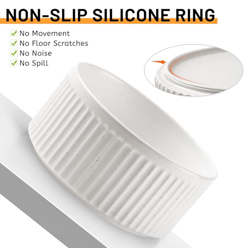 Non-Slip Ceramic Dog Bowls with Wood Stand,6" Dog Food and Water Bowl Set with Silicone Base, 32 OZ/4 Cups Weighted Flip-Proof Pet Feeding Bowl for Small Dogs and Cats (Medium,White) - color: Wood Stand, size: 4 Cups