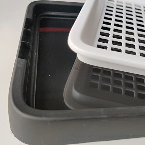 Guinea Pig Litter Box, Small Animal Cage Potty Tray, Detachable Grid Pan | Black-and-white PP litter tray with detachable grid, low entry and side grips for guinea pigs and other small pets