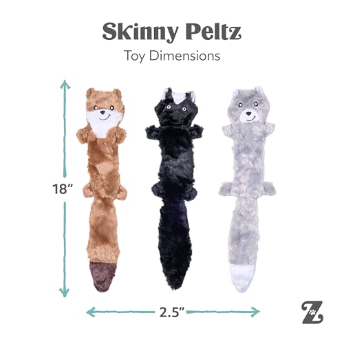 ZippyPaws Skinny Peltz No Stuffing Dog Toy Pack to Keep Them Busy - 18" | For Medium and Large Dogs, Squeaky Pet Toys, Unstuffed Chew Toys, Soft Plush Variety Pack, Weasel, Skunk, and Wolf - style: Weasel, Skunk, Wolf - Large (3-pack)