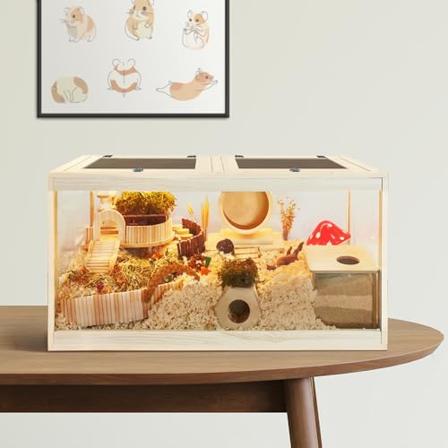 PROLEE Hamster Cage with Metal Mesh Top, Chewproof Wooden Guinea Pig Cages, Mice and Rat Habitat,Large Hamster Cages with Acrylic Sheets Solid Built (24X16X16 Inch) - size: 24.0"L x 16.0"W x 16.0"H