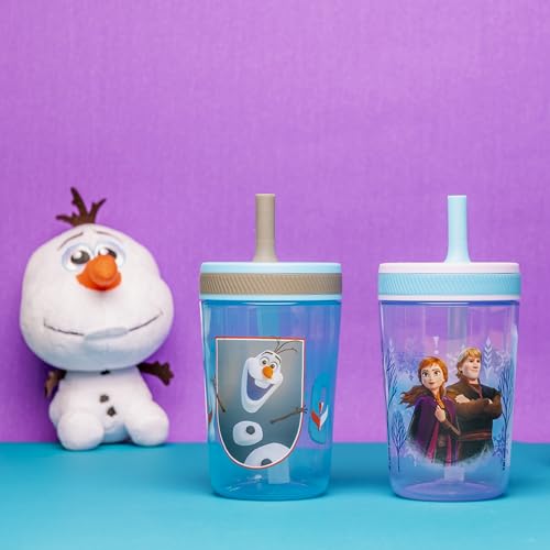 Zak Designs Disney Frozen II Movie Kelso Tumbler Set, Leak-Proof Screw-On Lid with Straw, Made of Durable Plastic and Silicone, Perfect Bundle for Kids (Frozen 2 Olaf, 15 oz, 2pc Set) - color: Frozen 2