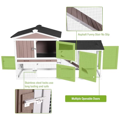 Outdoor Rabbit Hutch with No-Leak Plastic Tray, Expandable Chicken Coop, Large Run Space for Bunny, Guinea Pig, Duck, and Small Animals - color: Brown