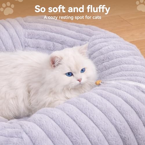 Dogpals Cat Tunnel Bed Cave 33" Lx10 Wx10 H for Indoor Cats(Grey) | Washable Cozy Cushion, Soft Striped Plush Fabric, Hideaway Peekaboo Cave for Kittens, Puppies, Rabbits & Small Pets - color: Grey