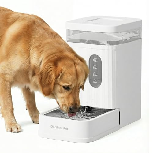 Gardner Pet 1.7 Gallon Automatic Dog Water Bowl Dispenser 6.5L Gravity Water Feeder with Stainless Steel Bowl & Maifan Stone Filter, BPA-Free for for Cats and Dogs (White, 1.7 Gallon) - color: White, size: 1.7 Gallon