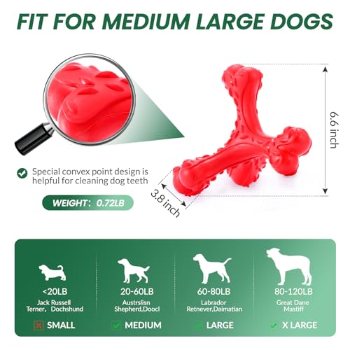 Dog Chew Toys for Aggressive Chewers Large Breed,Indestructible Bones Toy，Durable Cleaning Toothbrush Natural Rubber Dog Toys… (Red) - color: Red