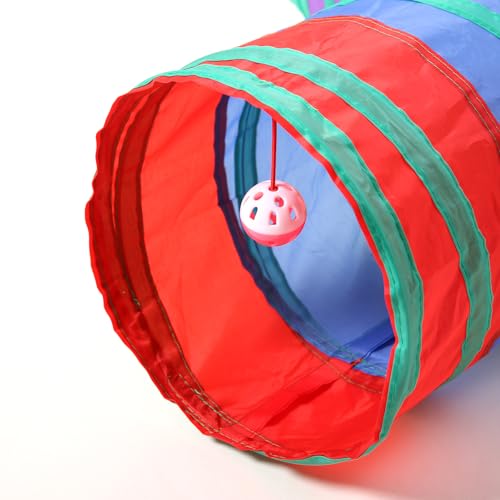 Pet Cat Tunnel, Y-3 Way Tunnels for Indoor Cats, Collapsible Pet Tunnel for Kitten, Puppy, Rabbit, 25cm-Wide Tunnels, Durable & Breathable, with Peek Hole Toy Ball - color: Y-junction Tunnel & Rainbow