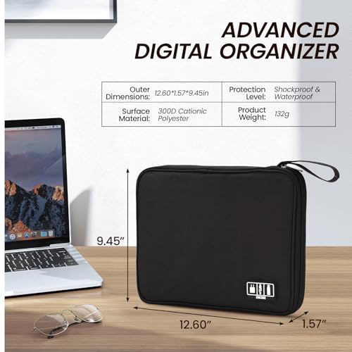 Cable Organizer Bag, Electronics Organizer Case for Tech Accessories | Store chargers, cables, power banks and adapters with elastic loops, mesh pockets and organized compartments for travel. - color: black, size: L