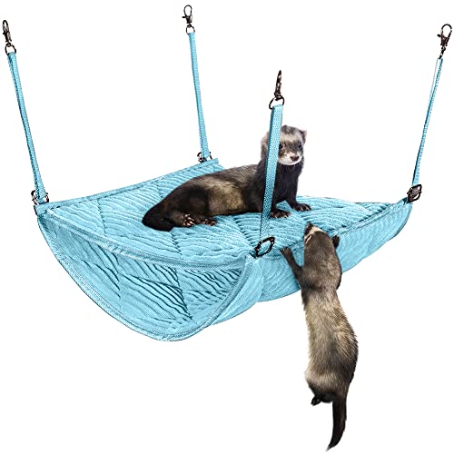 Ferret Hammock for Cage - Plush Double Bunk Bed Hanging Clips - Perfect for 2 or More Small Pets! (Rats, Ferrets, Hamsters, Guinea Pigs, Chinchillas & Squirrels) - Blue - color: Blue