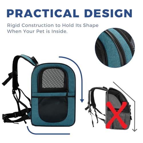 Apollo Walker Cat Carrier Backpack for Small Dogs and Cats Up to 18 lb | Side Pockets, Four-Sided Breathable Mesh, Stability Package, Removable Pad,3D back panel,Thickened shoulder straps - color: Teal