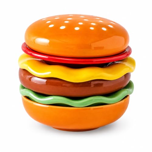 6-Piece Stackable Ceramic Burger Plate Set for Sauces & Dips | Burger-shaped layers for condiments, dips, sushi soy sauce, BBQ snacks; dishwasher and microwave safe