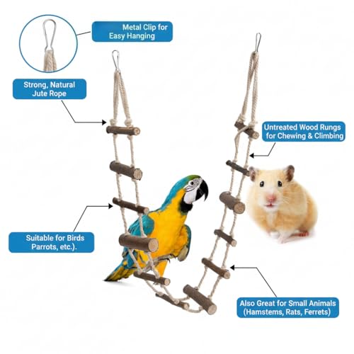 HEEPDD 39.4in Pet Hamster Climbing Ladder Suspension Rope Bridge Toys | Parrot Nature Wood Long Climbing Ladders for Squirrel Hamster Sugar Gliders