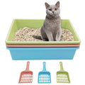 Kathson 3PCS Medium Open Cat Litter Box with Scoop, Durable Non-Stick Plastic Litter Pan for Cats, Puppies, Bunnies, and Small Animals, 15 x 11 x 4 Inches