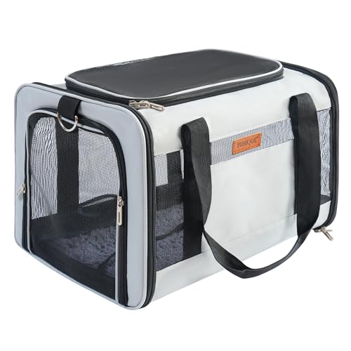 YUNIQUE Soft-Sided Cat & Dog Carrier for Pets Up to 15 Lbs, Airline Approved Collapsible Travel Puppy Carrier with Lightweight Fabric Design (lightgrey) - color: lightgrey