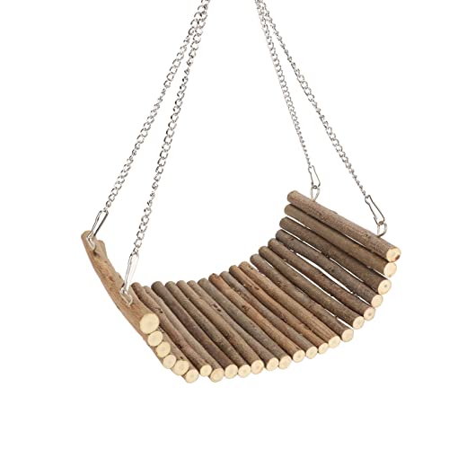 Hamster Wooden Swing, Natural Large Space Climbing Playing Toy with Hanging Chain for Parrots Gerbils and Similar Size Pets (15 * 30CM) - size: 15*30CM