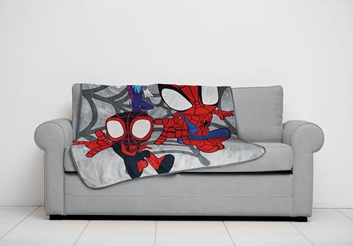 Jay Franco Spidey & His Amazing Friends Plush Throw Blanket - Measures 50 x 60 Inches - Kids Super Soft Fleece Bedding Features Ghost Spider Gwen & Miles Morales - color: Multi - Spidey & Friends