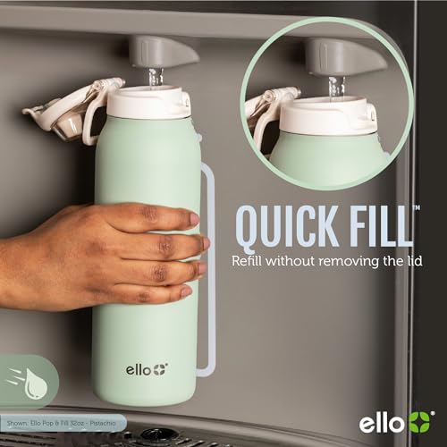 Ello Pop & Fill Insulated Stainless Steel Water Bottle with Quick Fill Lid, Leakproof Locking, Sip or Chug Spout, BPA-Free, Double Wall Vacuum Insulated for Sports, Travel & School- 22oz / 32oz / 40oz - color: Raincloud, style: 32oz