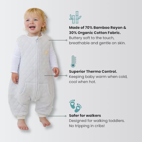Dreamsuit Walker Toddler Sleep Sack with Feet and Legs, 2T-3T | 70% Rayon Made from Bamboo, 30% Organic Cotton, 0.8 TOG Summer, 2-Way Zipper, Buttery Soft Wearable Blanket, Cactus - color: (1.2 Tog) Sunshine, size: 2-3T