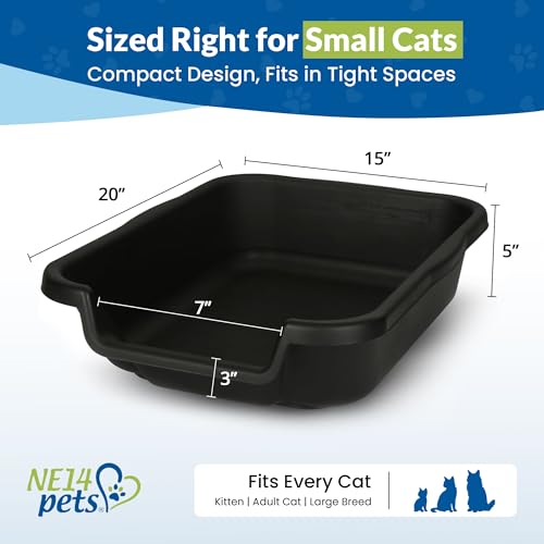KittyGohere Senior Cat Litter Box Small with Scoop, 2 Pack Black | Open Top Low Entrance Kitty Litter Box With With Long-handle Jumbo Scoop, Lightweight & Durable Litters Box, Made in USA - color: Black, size: Small(2 Pack) with Scoop