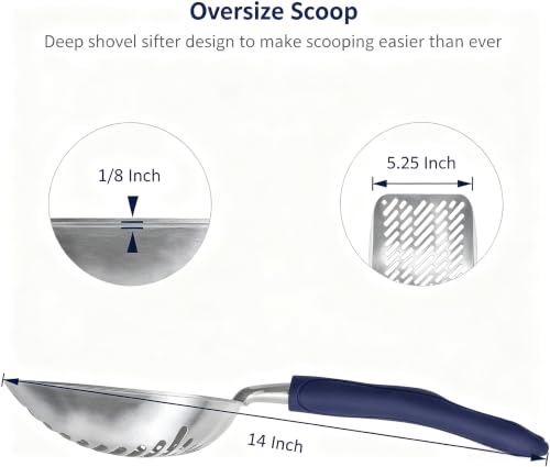 Cat Litter Scoop, Aluminum Alloy Sifter, Kitty Metal Scooper, Deep Shovel with Diagonal Sifting Hole, Long Handle, Kitten Poop Lifter for Litter Box, Large Size, Black Handle - color: #06 Black, size: Large