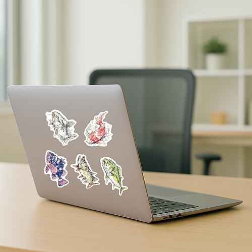 100 PCS Fish Stickers Pack – Waterproof Fish Decals for Water Bottles, Laptops, Phones, Notebook, Cars – Cool Vibrant Graphics for Fish Enthusiast - color: Fish