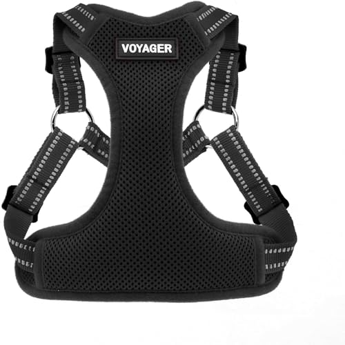 Voyager Step-in Flex Adjustable Dog Harness - Black, Medium | 17 - 21" in Chest, Fully Adjustable, Reflective Bands, All Weather Breathable Air Mesh, Lightweight, Fast Drying - color: Harness (Black), size: M