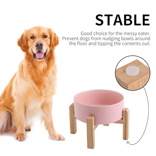 Pink Raised/Elevated Ceramic Dog Bowl for Small Medium Sized Breeds,Dog Food Water Bowl with Stand,6 in Non Slip Heavy Pet Feeding Dish 3.6 Cups/ 850 ml /28 OZ - color: Pink, size: 6 in