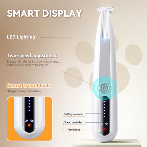 2026 New Pet Precision Trimmer, Dog Paw Trimmer with LED Light, Ultra Quiet | IP68 Waterproof, Dual-Speed Motor, Suit for Trimming Paw, Ear, Face, Butt, Eyebrows, USB Rechageble - color: White With Extra Blades