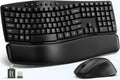 Wireless Keyboard and Mouse Combo, SABLUTE MA41 30dB Quiet Ergonomic Wave Keyboard Set with Soft Leather Palm Rest, Dual-System Switch for Windows/Mac, Ideal for Business Teams Home Office | Soft Leather Memory Foam Wrist Rest, 2.4GHz Wireless, UAB-A & US